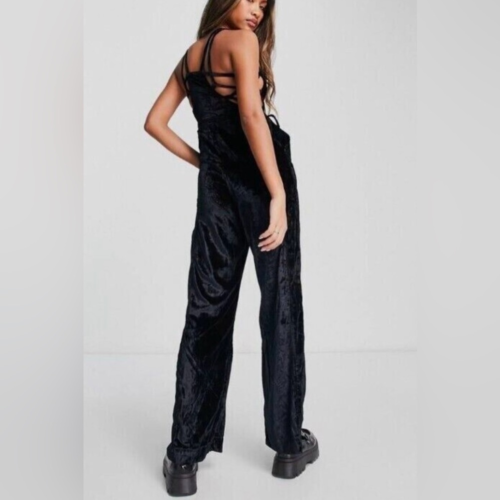 Free People 90’s Forever Velvet Overalls Jumpsuit Lace Up - Picture 3 of 8